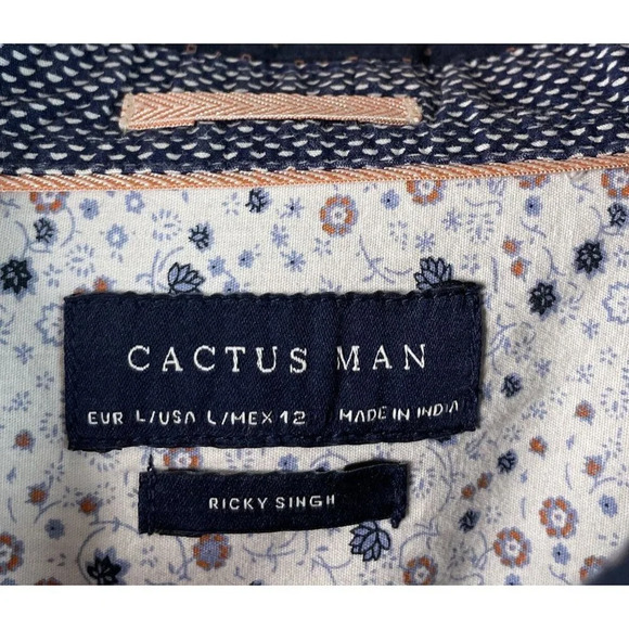 Cactus Man Ricky Singh Button Up Shirt Blue Peach Geometric Long Sleeve Large - Picture 4 of 6